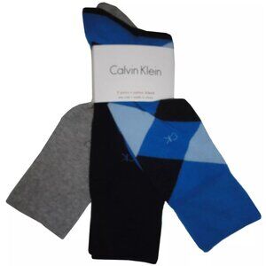 Calvin Klein Mens Trouser Dress Socks Blue & Black Argyle / Grey Assorted 3 pack